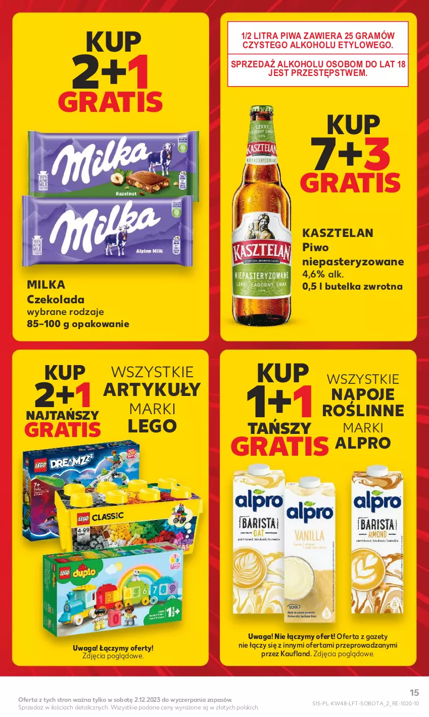 Gazetka promocyjna Kaufland - Gazetka tygodnia - ważna 30.11 do 06.12.2023 - strona 15 - produkty: Alpro, Czekolada, Gra, Kasztelan, LEGO, Milka, Napoje, Piwa, Piwo, Waga