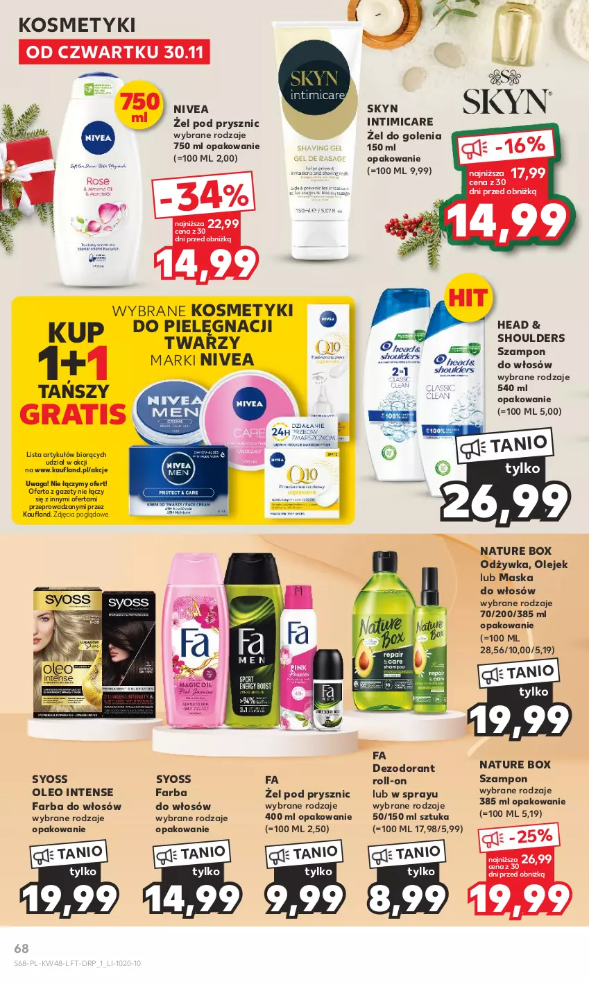 Gazetka promocyjna Kaufland - Gazetka tygodnia - ważna 30.11 do 06.12.2023 - strona 68 - produkty: Dezodorant, Fa, Farba do włosów, Gra, Maska, Maska do włosów, Nature Box, Nivea, Odżywka, Olej, Oleo, Skyn, Syoss, Szampon, Waga