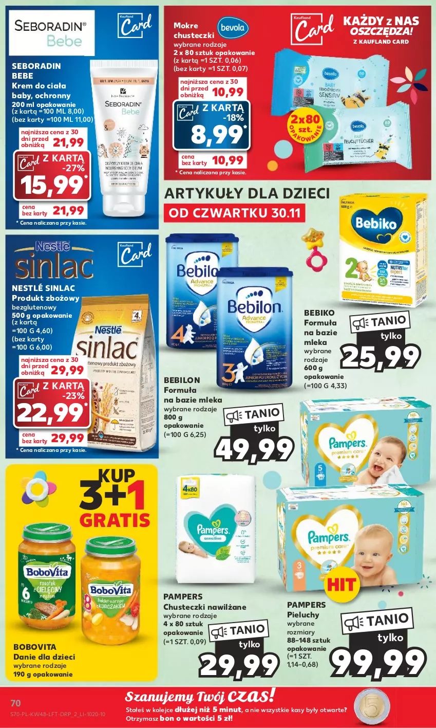 Gazetka promocyjna Kaufland - Gazetka tygodnia - ważna 30.11 do 06.12.2023 - strona 70 - produkty: Bebiko, BEBILON, BoboVita, Chusteczki, Danie dla dzieci, Dzieci, Gra, Krem do ciała, Nestlé, Olej, Pampers, Pieluchy, Seboradin, Sinlac