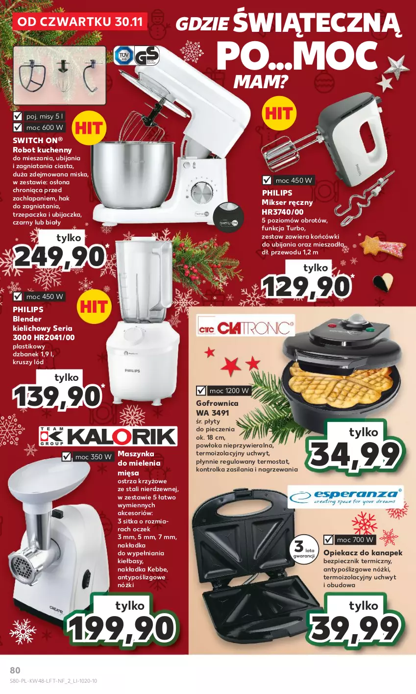 Gazetka promocyjna Kaufland - Gazetka tygodnia - ważna 30.11 do 06.12.2023 - strona 80 - produkty: Blender, Dzbanek, Gofrownica, Maszynka, Maszynka do mielenia, Mikser, Mikser ręczny, Miska, Opiekacz do kanapek, Philips, Piec, Robot, Ser, Silan, Szynka, Termos, Trzepaczka