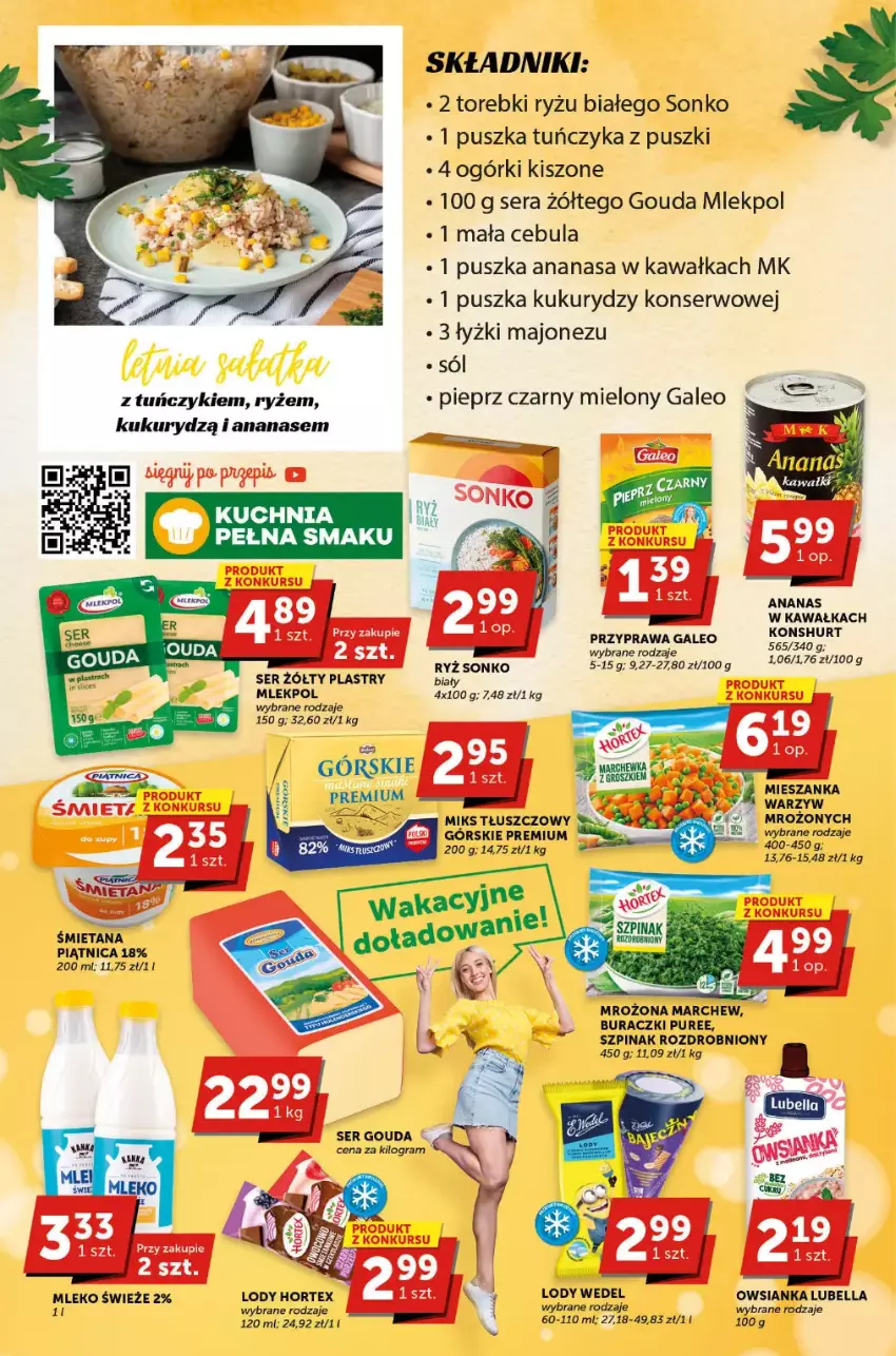 Gazetka promocyjna ABC - ważna 15.06 do 27.06.2023 - strona 2 - produkty: Ananas, Bell, Bella, Buraczki, Cebula, Gouda, Gra, Hortex, Kawa, Lody, Lubella, Majonez, Miks tłuszczowy, Mleko, Owsianka, Piątnica, Pieprz, Pur, Ryż, Ser, Sól, Sonko, Szpinak, Tuńczyk