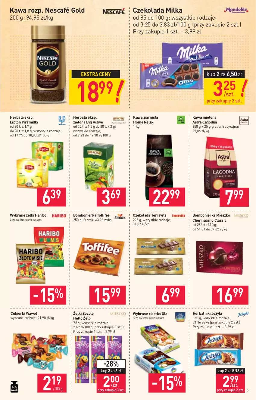 Gazetka promocyjna Stokrotka - Supermarket - ważna 01.07 do 07.07.2021 - strona 9 - produkty: Ciastka, Cukier, Cukierki, Czekolada, Gra, Haribo, Herbata, Herbatniki, Jeżyki, Kawa, Kawa mielona, Kawa ziarnista, Lipton, Milka, Nescafé, Toffifee, Vita C, Wawel