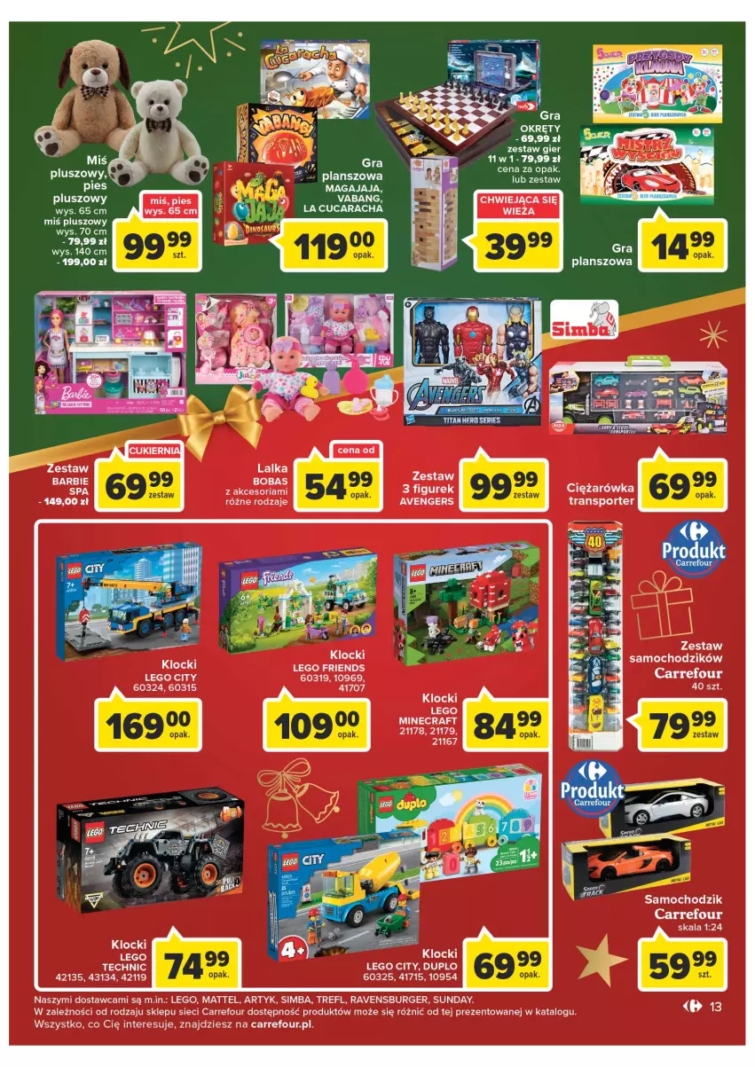 Gazetka promocyjna Carrefour - Gazetka Market w Dębicy - ważna 06.12 do 11.12.2022 - strona 13 - produkty: Avengers, Barbie, Burger, Chodzik, Gra, Lalka, LEGO, LEGO City, LEGO Friends, LG, Mattel, Por, Ravensburger, Sos, Sport, Tran