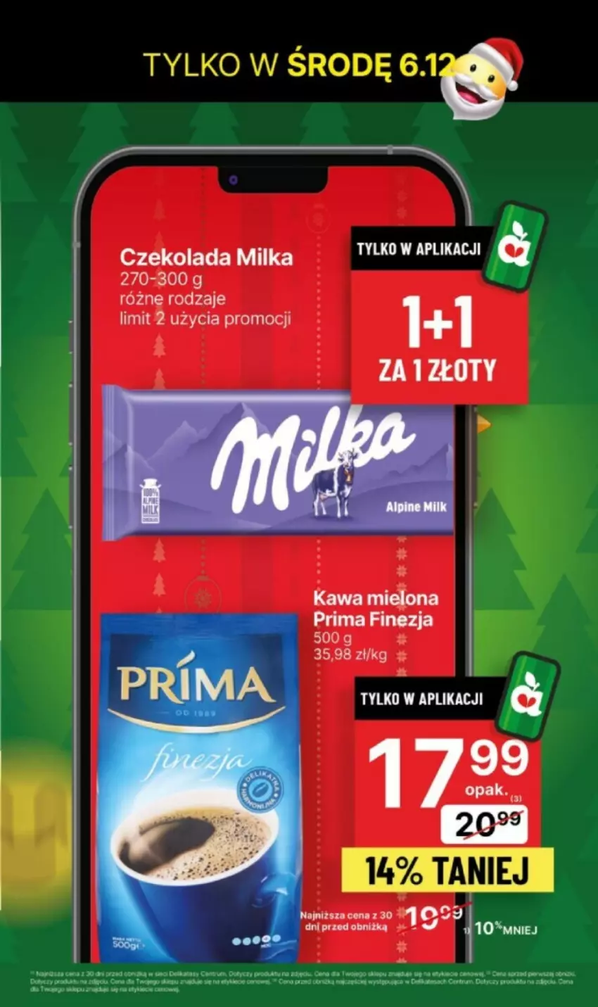 Gazetka promocyjna Delikatesy Centrum - ważna 04.12 do 06.12.2023 - strona 6 - produkty: Czekolada, Kawa, Kawa mielona, Milka, Prima