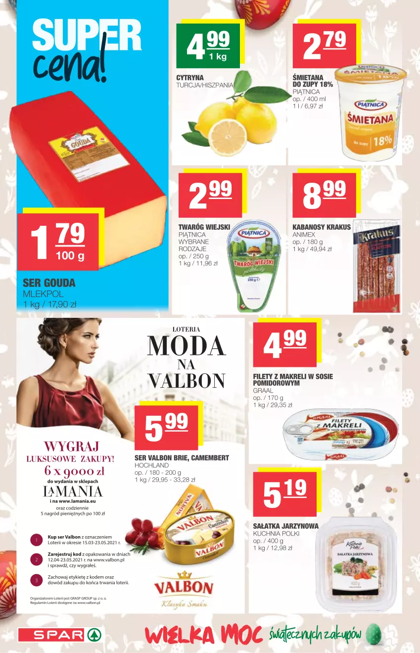 Gazetka promocyjna Spar - Express - ważna 31.03 do 03.04.2021 - strona 2 - produkty: Brie, Camembert, Gra, Graal, Hochland, Kabanos, Krakus, Kuchnia, Manta, Moda, Piątnica, Sałat, Sałatka, Ser, Sos