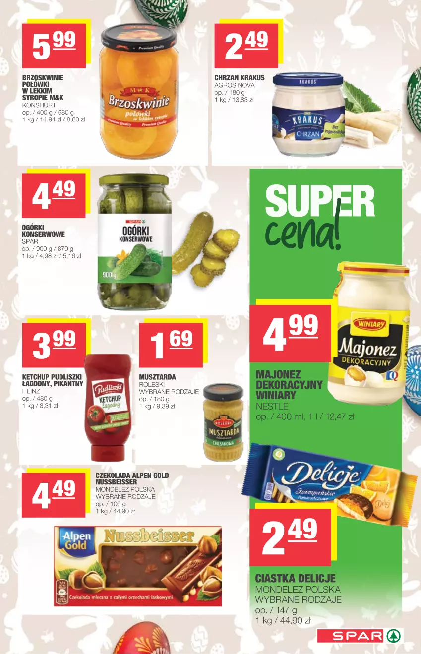 Gazetka promocyjna Spar - Express - ważna 31.03 do 03.04.2021 - strona 3 - produkty: Brzoskwinie, Ciastka, Czekolada, Delicje, Heinz, Ketchup, Majonez, Mus, Musztarda, Pudliszki, Ser, Syrop, Winiary