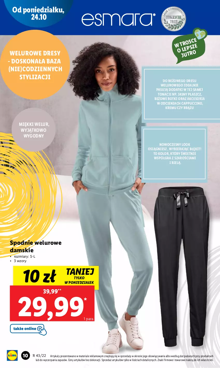 Gazetka promocyjna Lidl - GAZETKA - ważna 24.10 do 29.10.2022 - strona 10 - produkty: Botki, Cappuccino, Dres, Gra, Płaszcz, Spodnie, Spodnie welurowe