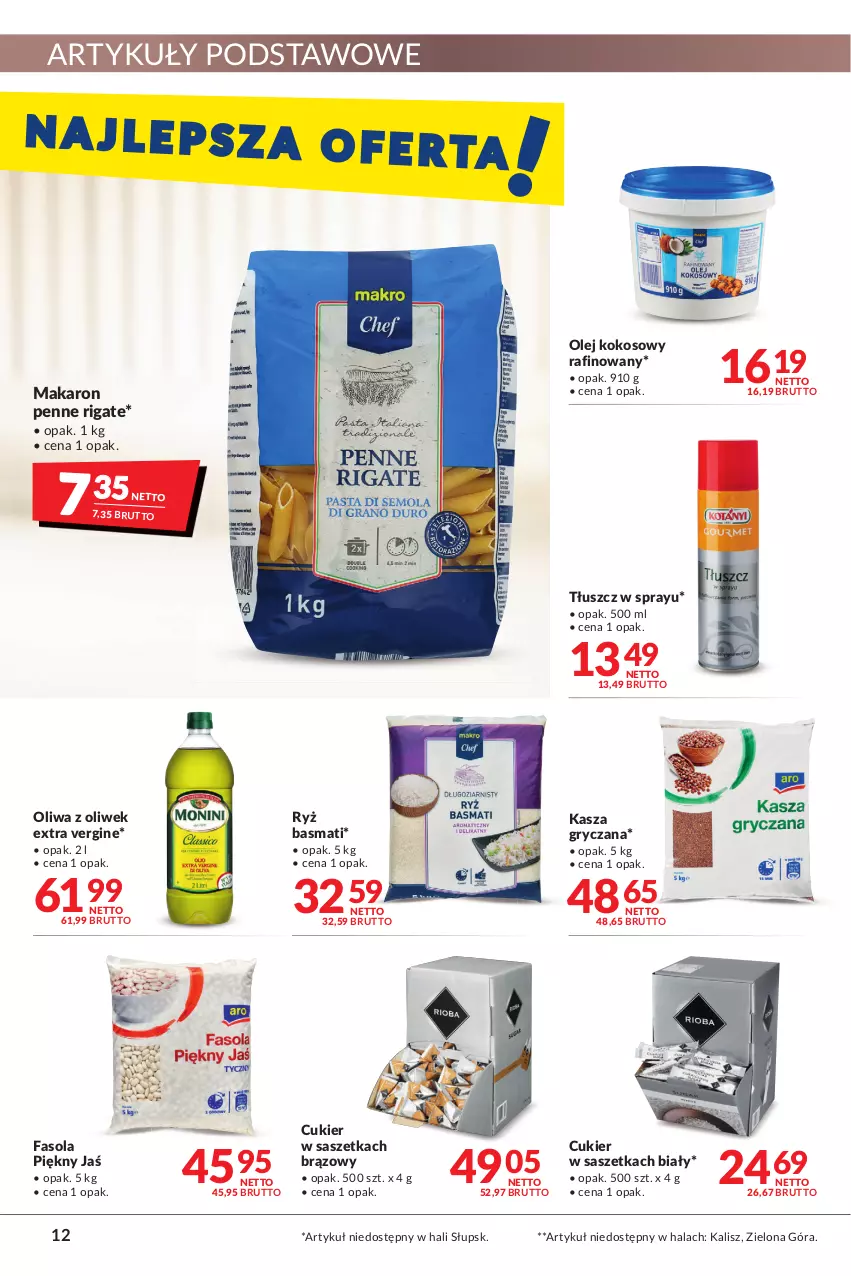 Gazetka promocyjna Makro - [Oferta promocyjna] Artykuły spożywcze i przemysłowe - ważna 19.04 do 02.05.2022 - strona 12 - produkty: Cukier, Fa, Fasola, Gin, Gry, Kasza, Kasza gryczana, Kokos, Makaron, Olej, Olej kokosowy, Oliwa z oliwek, Penne, Ryż, Ryż basmati