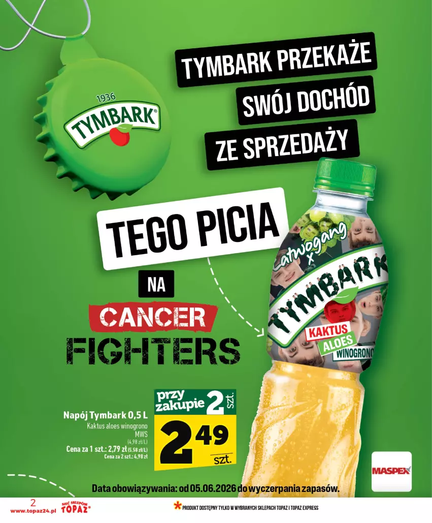 Gazetka promocyjna Topaz - Gazetka - ważna 11.06 do 17.06.2026 - strona 2 - produkty: Kaktus, Napój, Tymbark, Wino