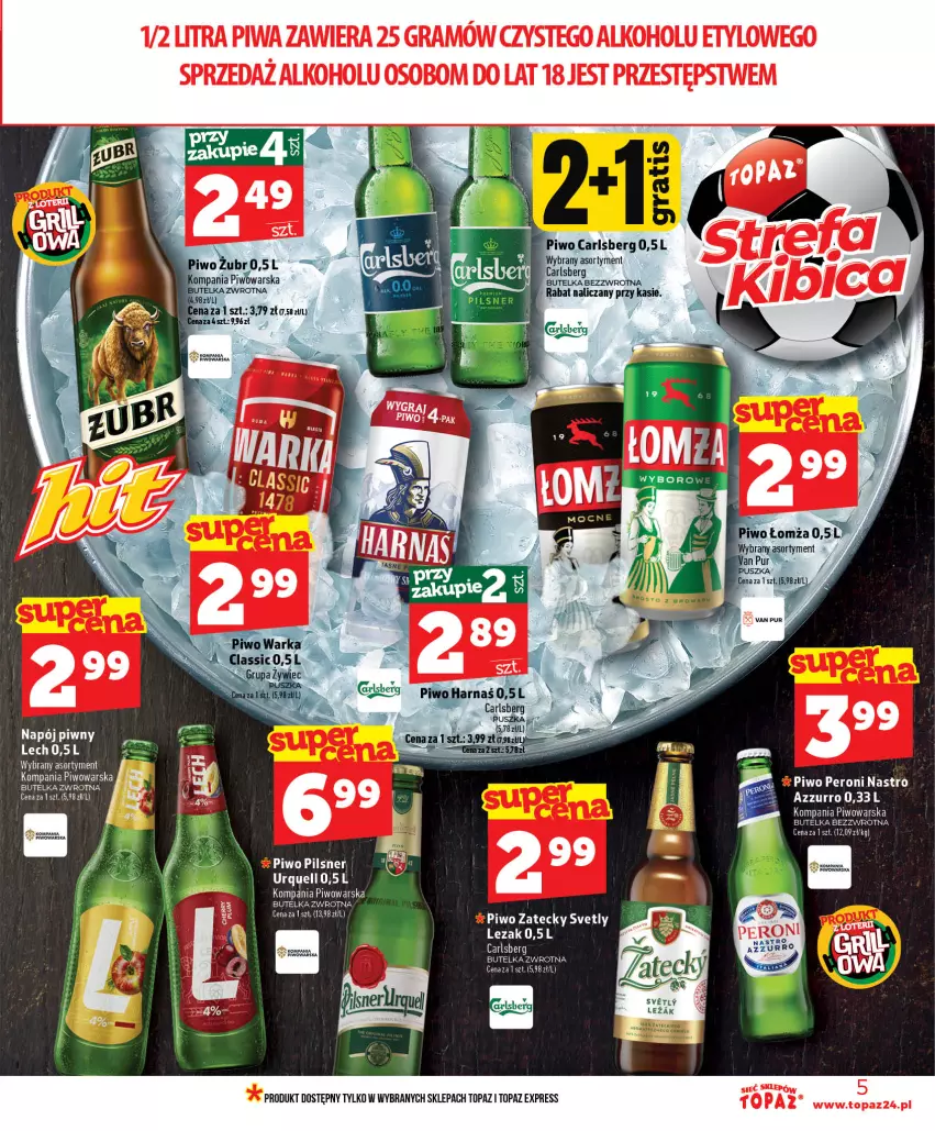 Gazetka promocyjna Topaz - Gazetka - ważna 11.06 do 17.06.2026 - strona 5 - produkty: Carlsberg, Gra, Harnaś, Napój, Piwa, Piwo, Top, Warka