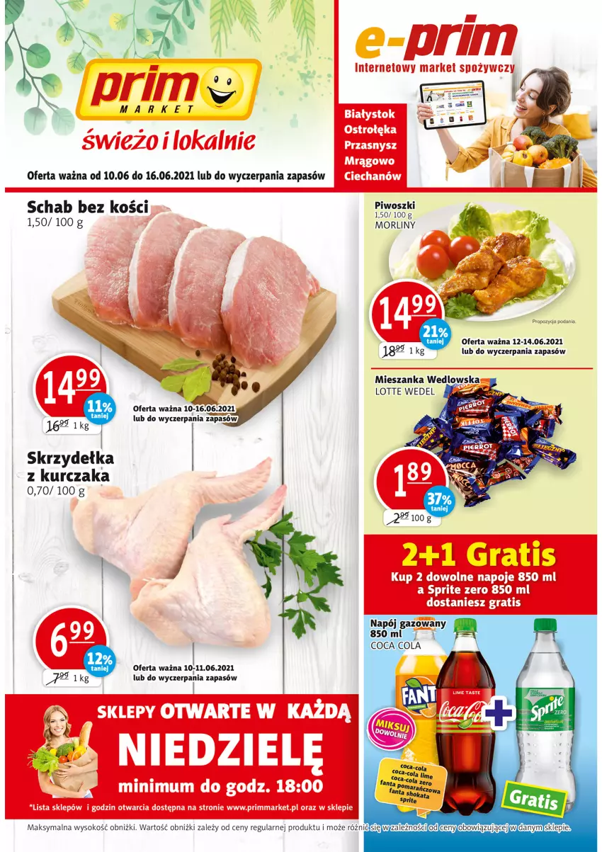 Gazetka promocyjna Prim Market - Gazetka - ważna 10.06 do 16.06.2021 - strona 1 - produkty: Cif, Gra, Kurczak, Mieszanka wedlowska, Morliny, Napój, Napoje, Piwo, Schab bez kości, Skrzydełka z kurczaka, Sok