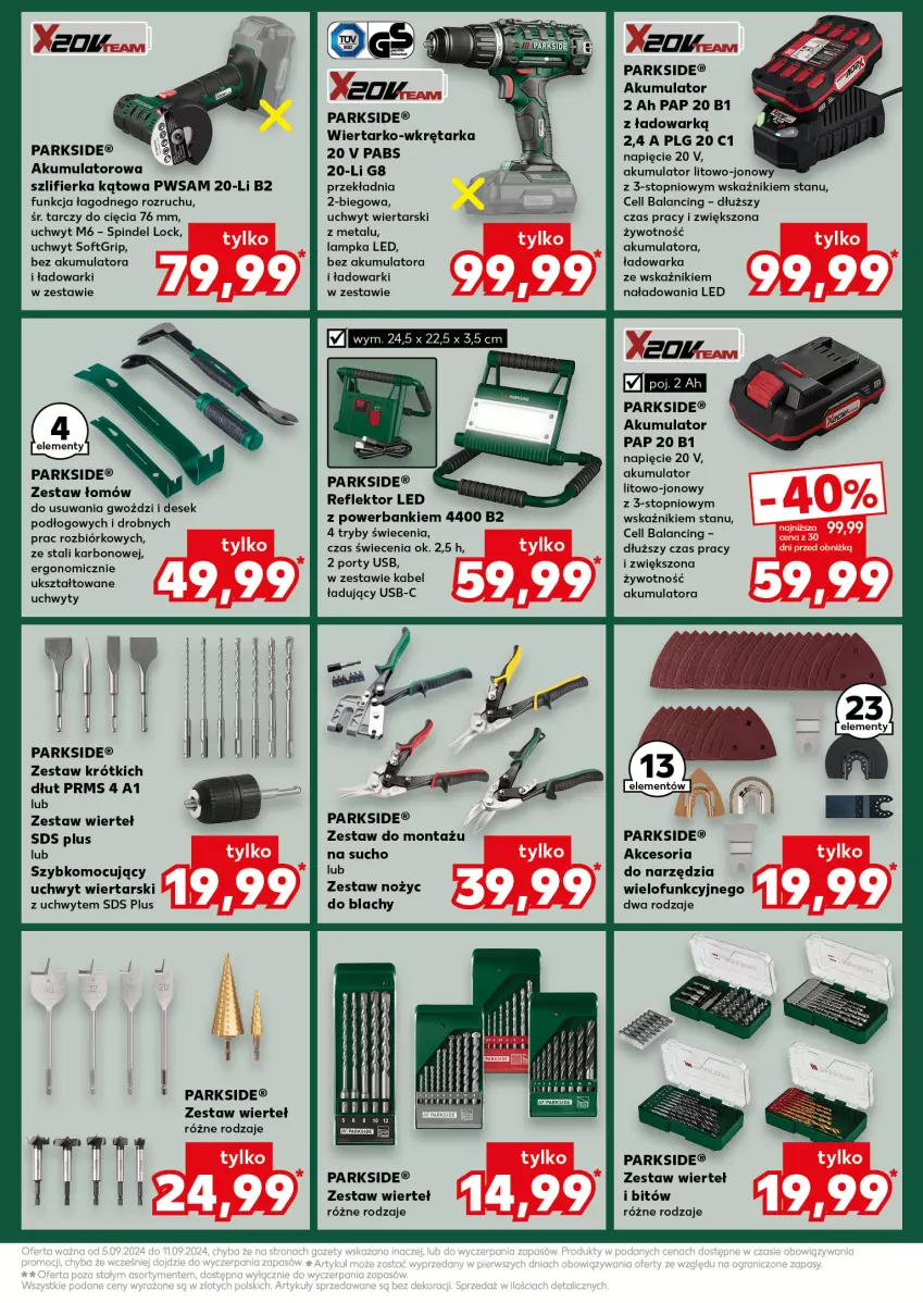 Gazetka promocyjna Kaufland - Kaufland - ważna 05.09 do 11.09.2024 - strona 15 - produkty: Akumulator, LG, Noż, Parkside, Por, Powerbank, Reflektor, Reflektor LED, Szlifierka, Szlifierka kątowa, Tarka, Top, Warka, Wkręt, Wkrętarka, Zestaw wierteł