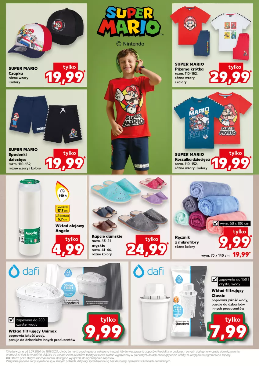 Gazetka promocyjna Kaufland - Kaufland - ważna 05.09 do 11.09.2024 - strona 5 - produkty: Czapka, Dzieci, Kapcie, Kosz, Koszulka, Olej, Piżama, Ręcznik, Sok, Wkład filtrujący, Wkład olejowy