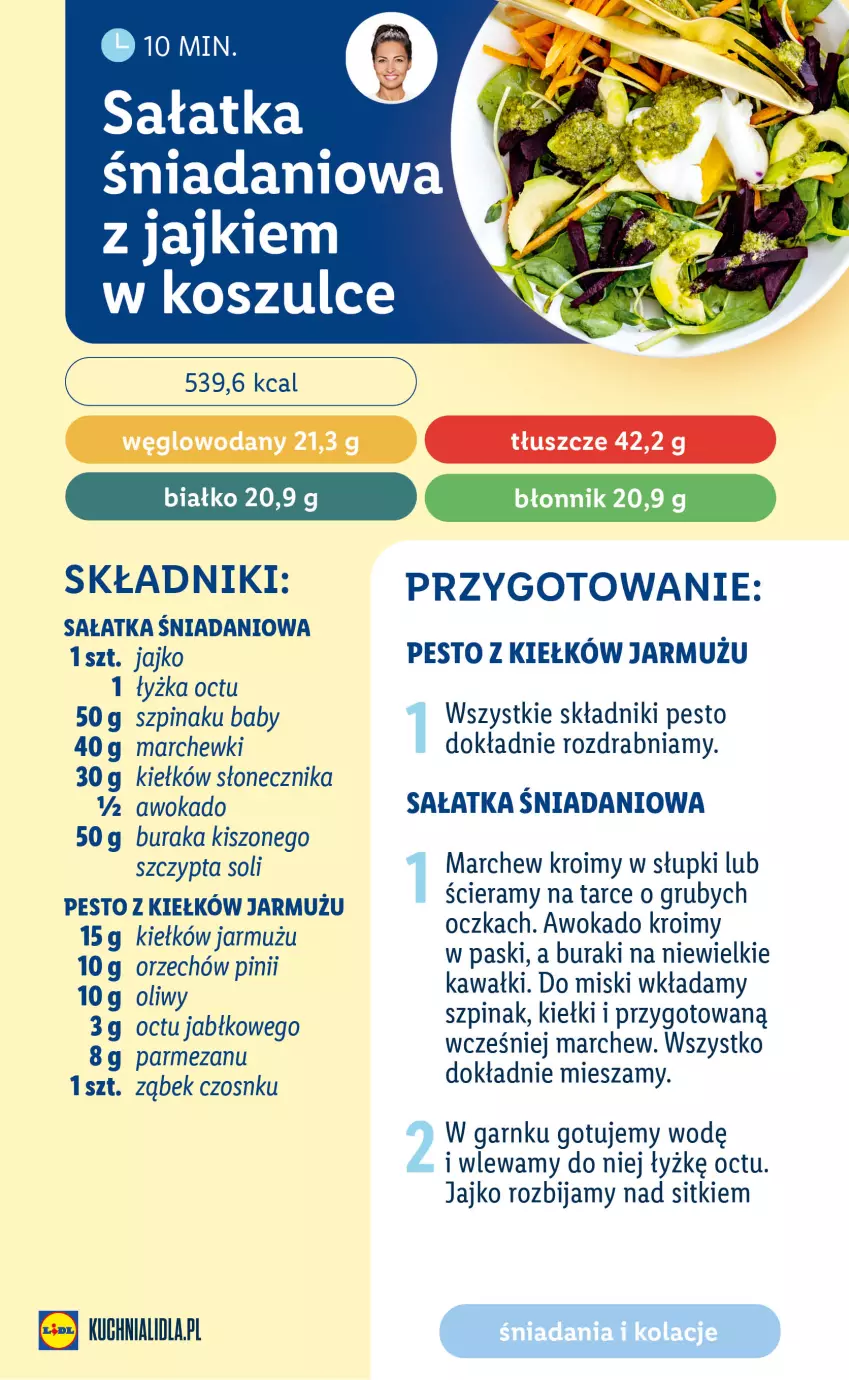 Gazetka promocyjna Lidl - EBOOK ZADBAJMY O SIEBIE - ważna 05.06 do 27.08.2023 - strona 10 - produkty: Buraki, Danio, Jarmuż, Kawa, Kiełki, Kosz, Parmezan, Pesto, Sałat, Sałatka, Szpinak