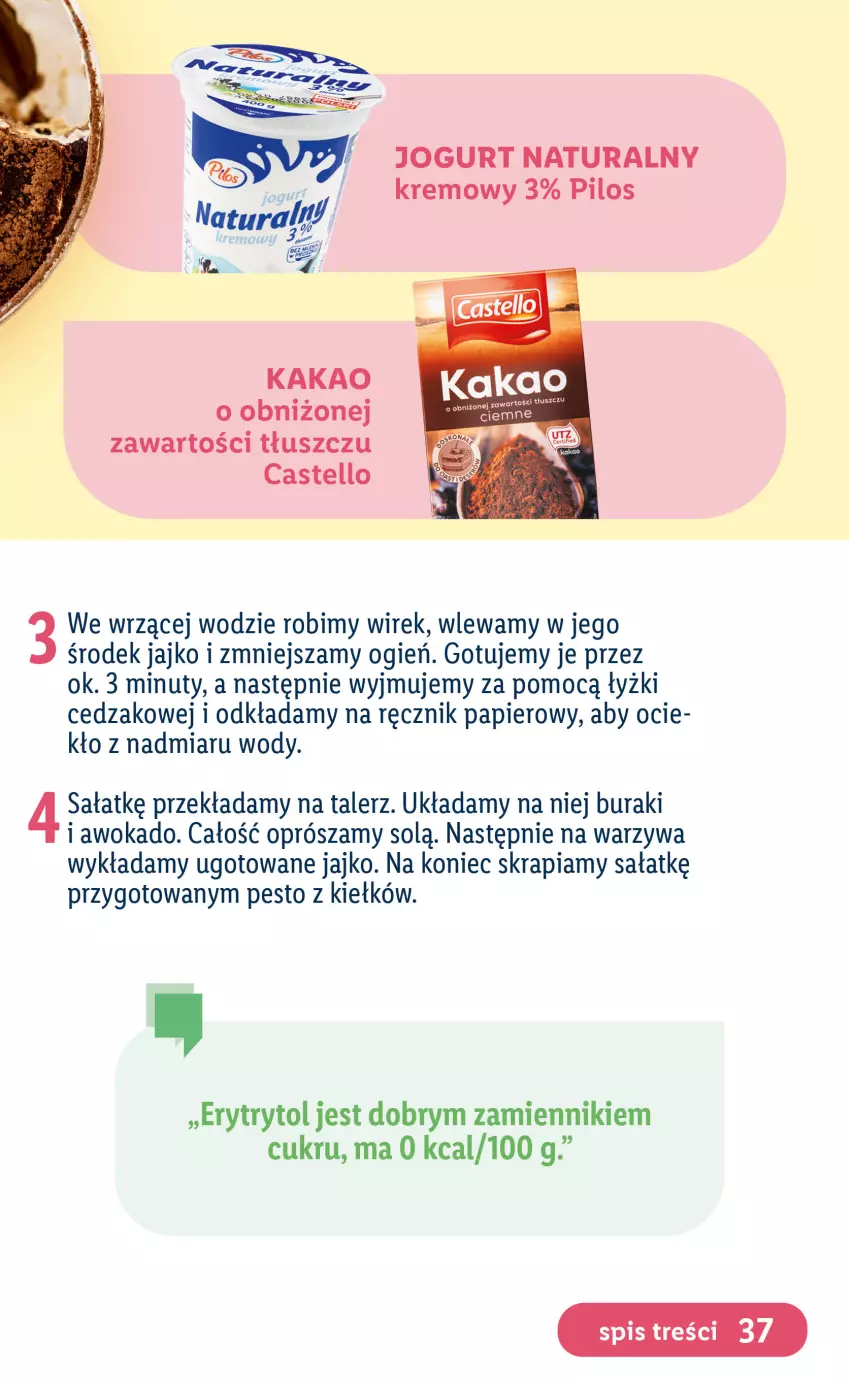 Gazetka promocyjna Lidl - EBOOK ZADBAJMY O SIEBIE - ważna 05.06 do 27.08.2023 - strona 37 - produkty: Buraki, Cedzak, Jogurt, Jogurt naturalny, Kakao, Nuty, Papier, Pesto, Pilos, Ręcznik, Sałat, Talerz, Warzywa