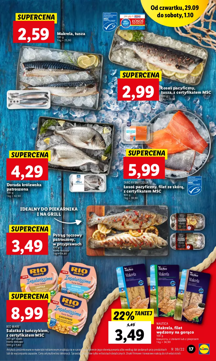 Gazetka promocyjna Lidl - GAZETKA - ważna 29.09 do 01.10.2022 - strona 17 - produkty: Grill, Piekarnik, Pieprz, Pstrąg, Pstrąg tęczowy, Rio Mare, Sałat, Sałatka, Tuńczyk, Tusz