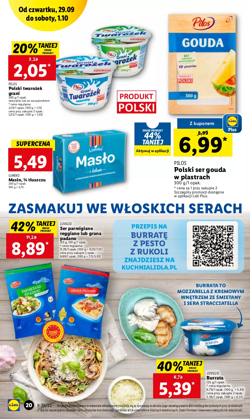 Gazetka promocyjna Lidl - GAZETKA - ważna 29.09 do 01.10.2022 - strona 20 - produkty: Burrata, Gouda, Gra, Kuchnia, Lovi, Masło, Mozzarella, Pesto, Pilos, Ser