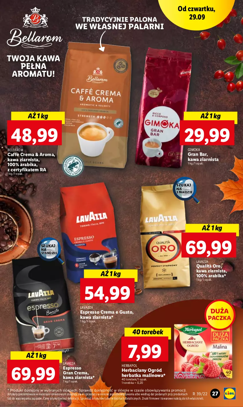 Gazetka promocyjna Lidl - GAZETKA - ważna 29.09 do 01.10.2022 - strona 27 - produkty: Bell, Bella, Gimoka, Gra, Herbapol, Kawa, Kawa ziarnista, Lavazza, Ogród, Torebka