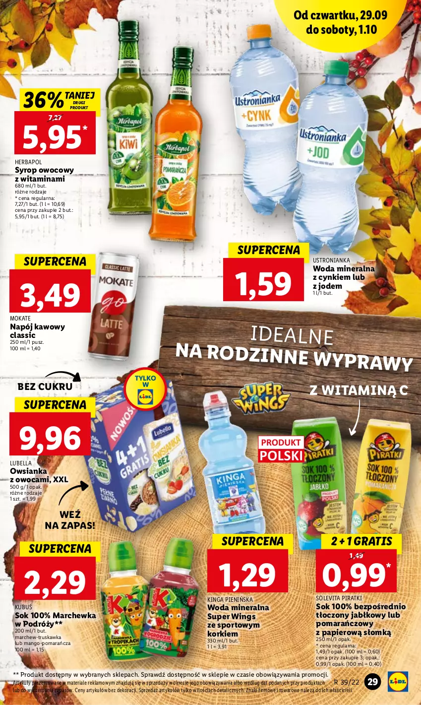 Gazetka promocyjna Lidl - GAZETKA - ważna 29.09 do 01.10.2022 - strona 29 - produkty: Bell, Bella, Cynk, Gra, Herbapol, Kubuś, Lubella, Mango, Marchewka, Napój, Owsianka, Papier, Por, Sok, Sport, Super wings, Syrop, Woda, Woda mineralna