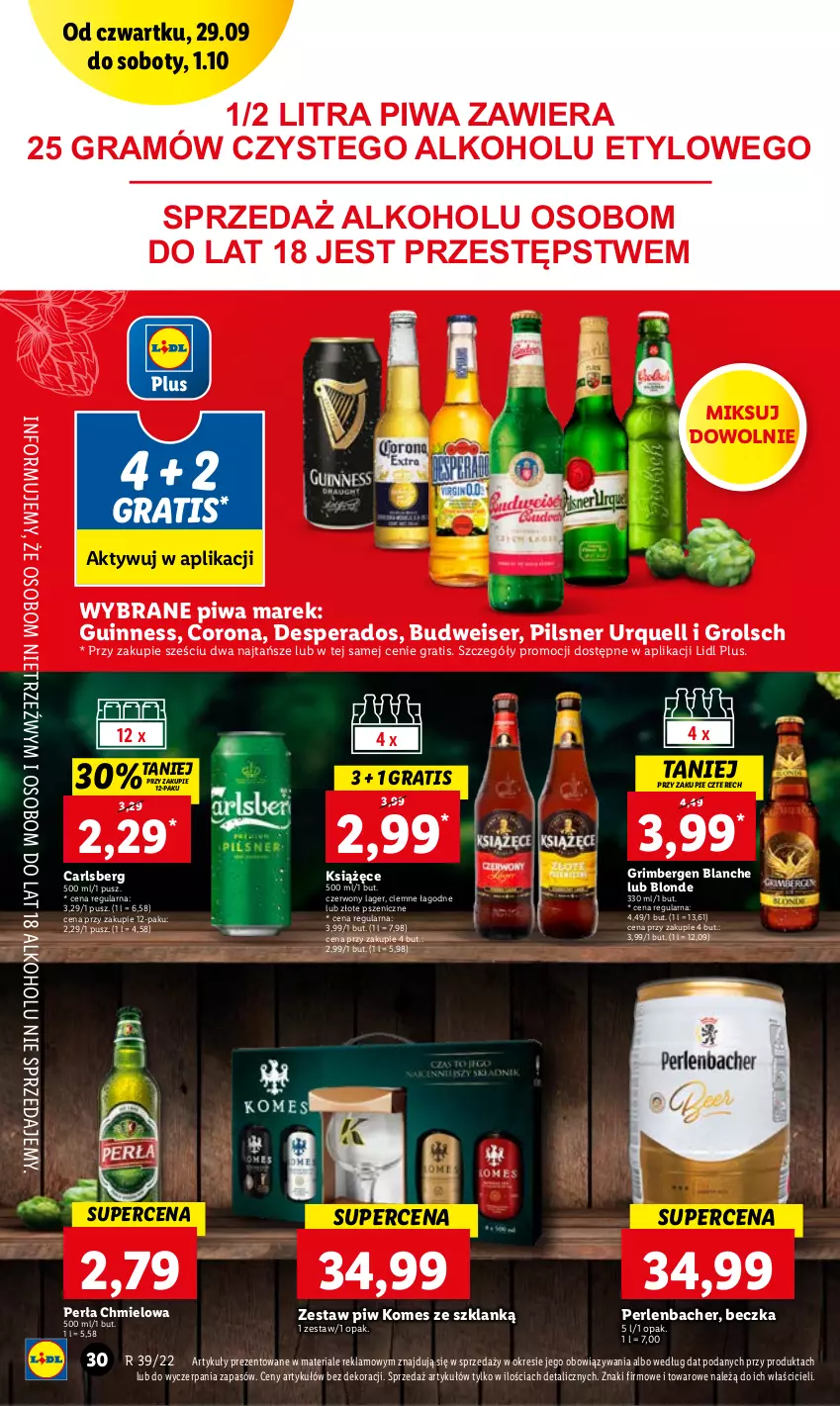 Gazetka promocyjna Lidl - GAZETKA - ważna 29.09 do 01.10.2022 - strona 30 - produkty: Carlsberg, Desperados, Gra, Książęce, NBA, Perła, Pilsner Urquell, Piwa, Ser