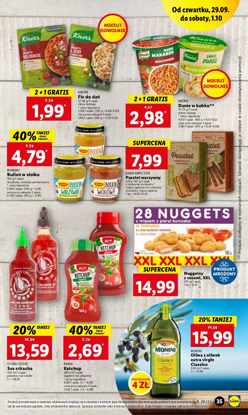 Gazetka promocyjna Lidl - GAZETKA - ważna 29.09 do 01.10.2022 - strona 35 - produkty: Bulion, Gin, Gra, Ketchup, Knorr, Lion, Monini, Oliwa z oliwek, Pasztet, Sos, Winiary