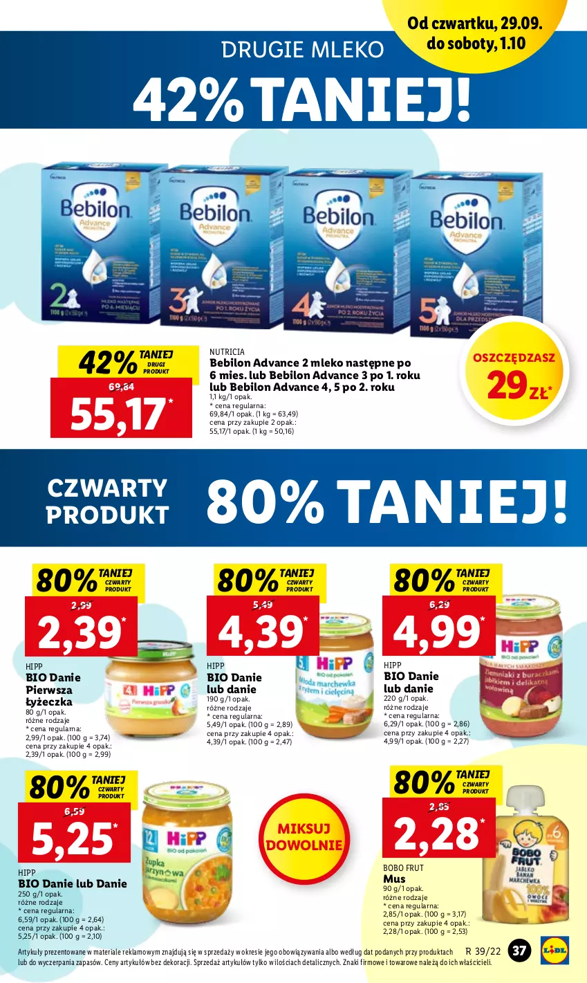 Gazetka promocyjna Lidl - GAZETKA - ważna 29.09 do 01.10.2022 - strona 37 - produkty: BEBILON, HiPP, Hipp Bio, Mleko, Mus, O nas