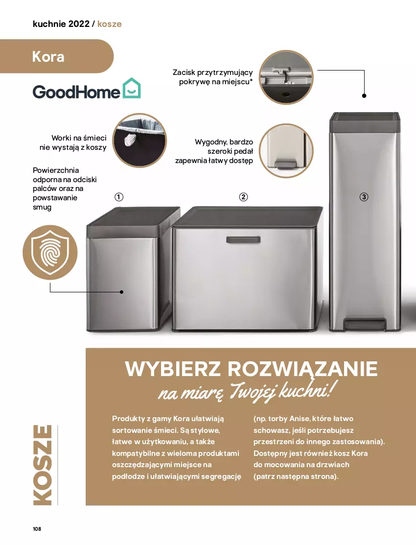 Gazetka promocyjna Castorama - Katalog kuchnie 2022 - ważna 01.04 do 31.12.2022 - strona 108 - produkty: Astor, Drzwi, Kosz, Pojemnik, Pokrywa, Por, Rama, Torba, Worki na śmiec, Worki na śmieci