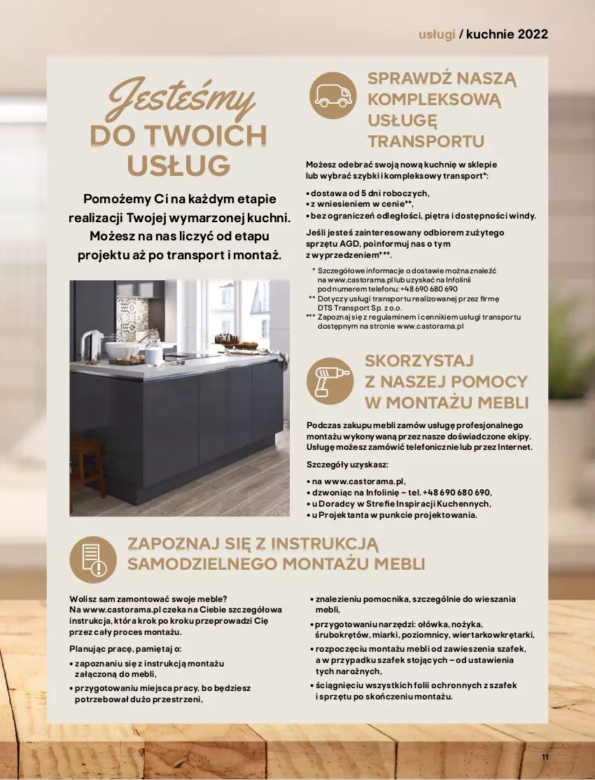 Gazetka promocyjna Castorama - Katalog kuchnie 2022 - ważna 01.04 do 31.12.2022 - strona 11 - produkty: Astor, Dres, Fa, Gra, Kalendarz, Korpusy, Kosz, Kret, Kuchnia, Meble, Mięta, Noż, Piec, Por, Rama, Sport, Telefon, Tran, Wkręt