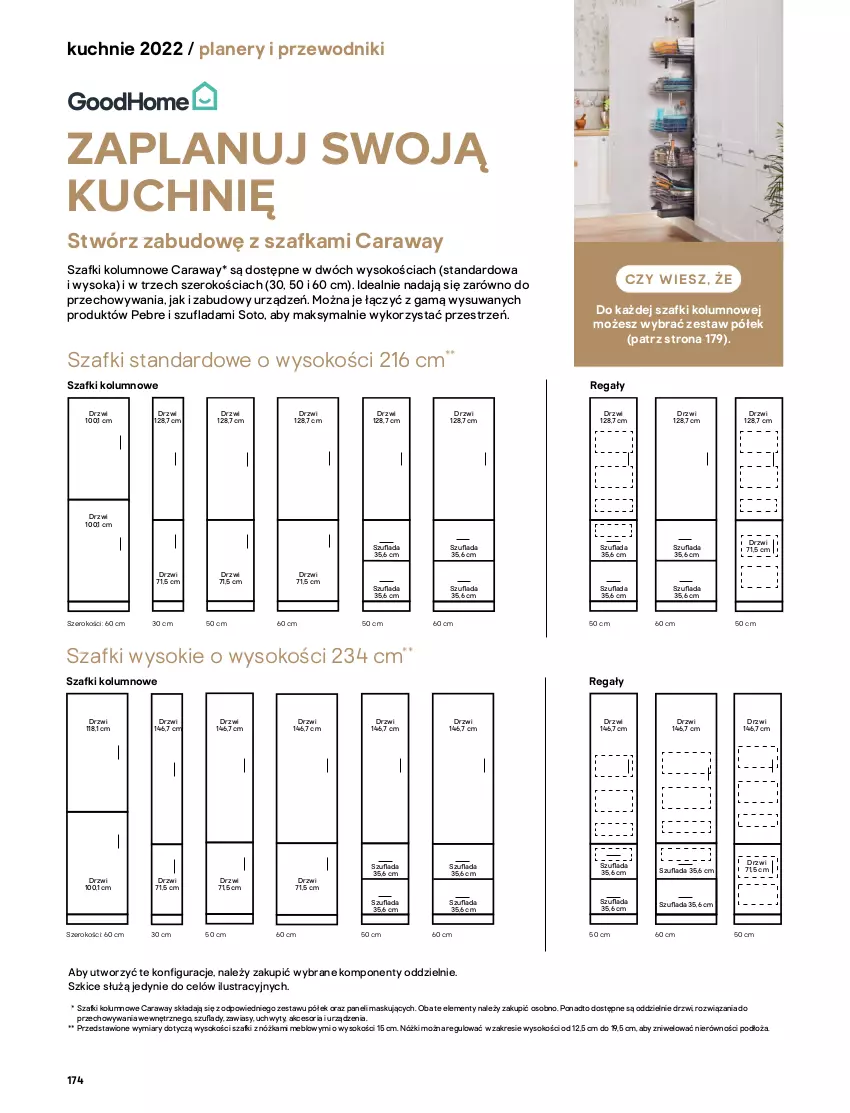 Gazetka promocyjna Castorama - Katalog kuchnie 2022 - ważna 01.04 do 31.12.2022 - strona 174 - produkty: Drzwi, Kosz, Lodówka, Przewodnik, Regał, Sok, Szafka, Uchwyty, Zamrażarka