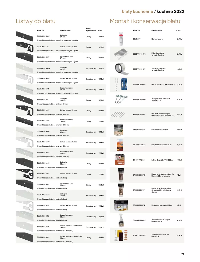 Gazetka promocyjna Castorama - Katalog kuchnie 2022 - ważna 01.04 do 31.12.2022 - strona 79 - produkty: Astor, Folia aluminiowa, Klej, Lakier, Lampa, LG, Listwa, Olej, Podkład, Rama, Ser, Sok