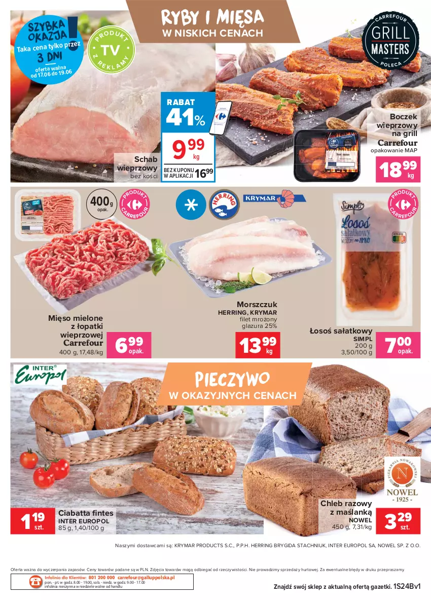 Gazetka promocyjna Carrefour - Gazetka Targi świeżości - ważna 14.06 do 21.06.2021 - strona 2 - produkty: Boczek, Boczek wieprzowy, Chleb, Ciabatta, Glazura, Grill, Lazur, Mięso, Mięso mielone, Mięso mielone z łopatki wieprzowej, Piec, Pieczywo, Sałat, Schab wieprzowy