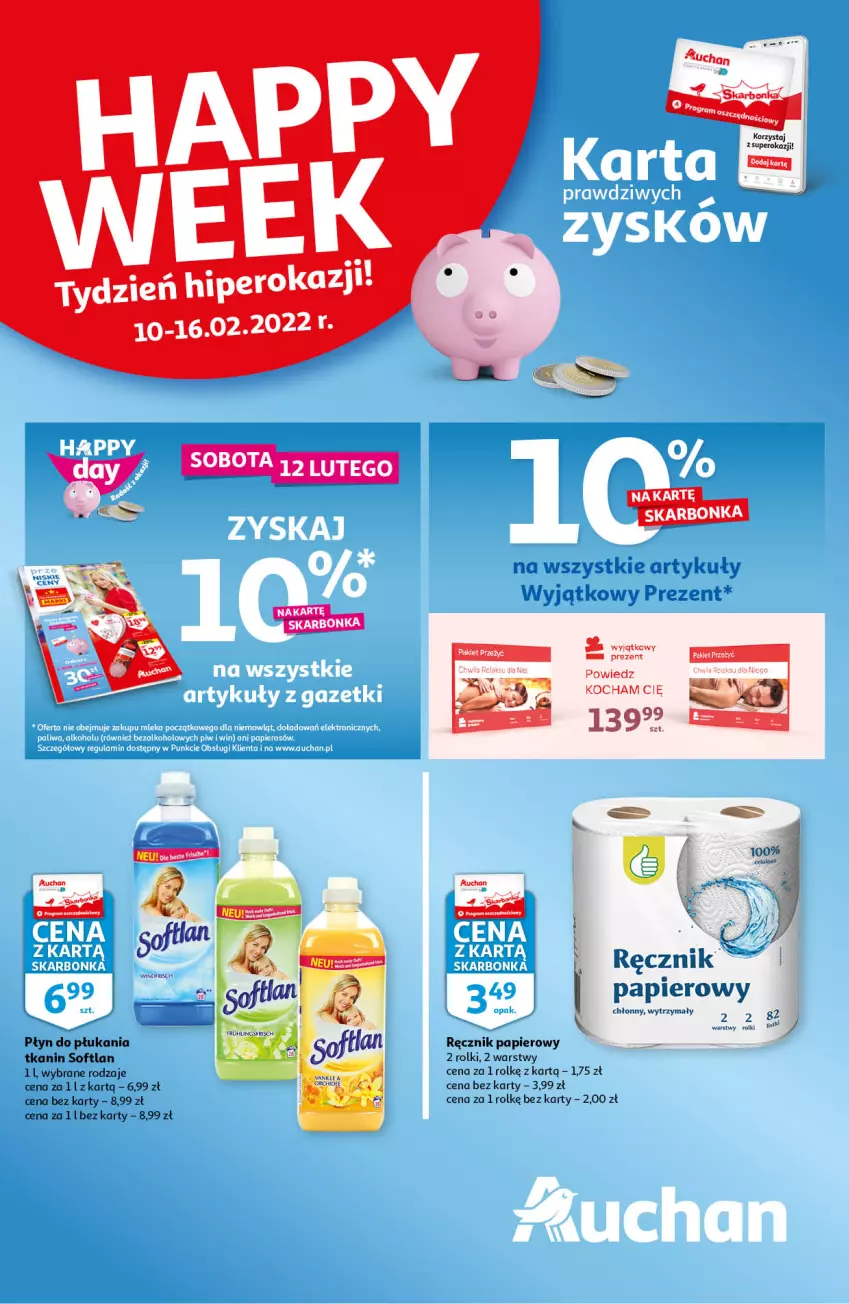 Gazetka promocyjna Auchan - Skarbonka #6 - ważna 10.02 do 16.02.2022 - strona 1 - produkty: Koc, Papier, Płyn do płukania, Ręcznik, Rolki