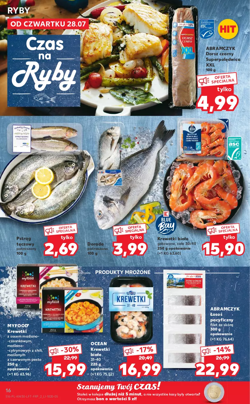 Gazetka promocyjna Kaufland - OFERTA TYGODNIA - ważna 28.07 do 03.08.2022 - strona 16 - produkty: Dorsz, Krewetki, Olej, Pesto, Polędwica, Produkty mrożone, Pstrąg, Pstrąg tęczowy, Sos