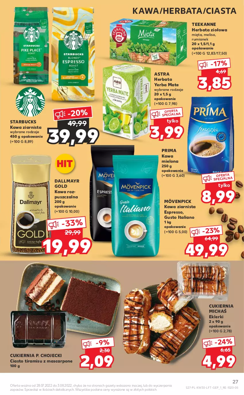 Gazetka promocyjna Kaufland - OFERTA TYGODNIA - ważna 28.07 do 03.08.2022 - strona 27 - produkty: Cukier, Dallmayr, Herbata, Kawa, Kawa mielona, Kawa rozpuszczalna, Kawa ziarnista, Mascarpone, Mięta, Prima, Rum, Teekanne