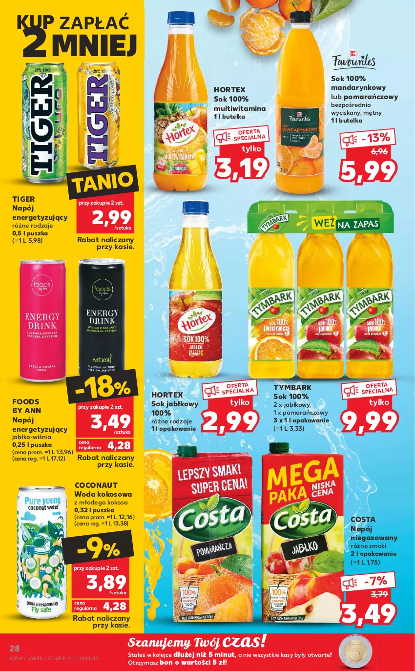 Gazetka promocyjna Kaufland - OFERTA TYGODNIA - ważna 28.07 do 03.08.2022 - strona 28 - produkty: Hortex, Kokos, Napój, Napój niegazowany, Olej, Sok, Sok jabłkowy, Tiger, Tymbark, Woda