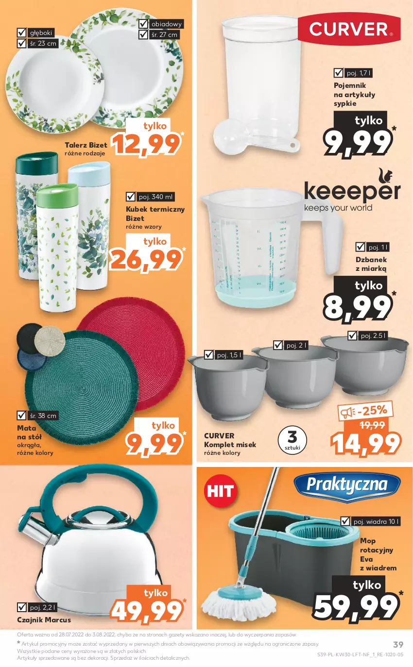 Gazetka promocyjna Kaufland - OFERTA TYGODNIA - ważna 28.07 do 03.08.2022 - strona 39 - produkty: Czajnik, Dzbanek, Gra, Kubek, Kubek termiczny, Mop, Pojemnik, Stół, Talerz