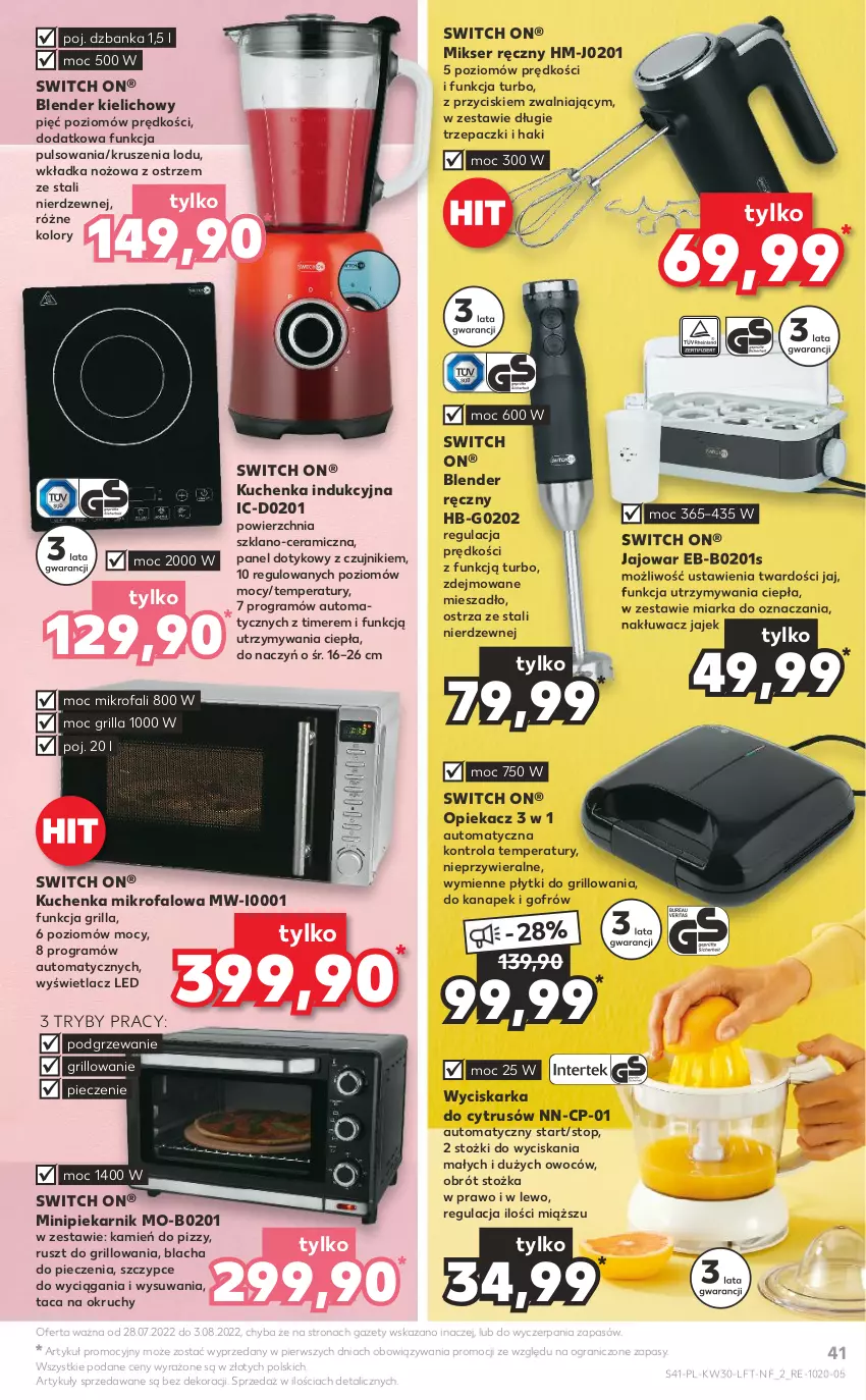 Gazetka promocyjna Kaufland - OFERTA TYGODNIA - ważna 28.07 do 03.08.2022 - strona 41 - produkty: Blacha do pieczenia, Blender, Blender ręczny, Fa, Gra, Grill, Kuchenka mikrofalowa, Miarka, Mieszadło, Mikser, Mikser ręczny, Minipiekarnik, Noż, Piec, Piekarnik, Ser, Szczypce, Taca, Top, Wyciskarka