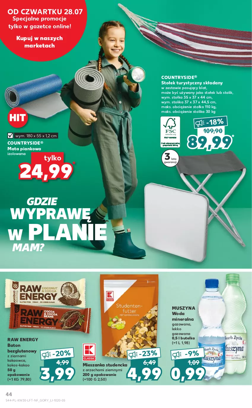 Gazetka promocyjna Kaufland - OFERTA TYGODNIA - ważna 28.07 do 03.08.2022 - strona 44 - produkty: Baton, Kakao, Kokos, Mieszanka studencka, Mus, Stołek, Stolik, Szyna, Woda, Woda mineralna