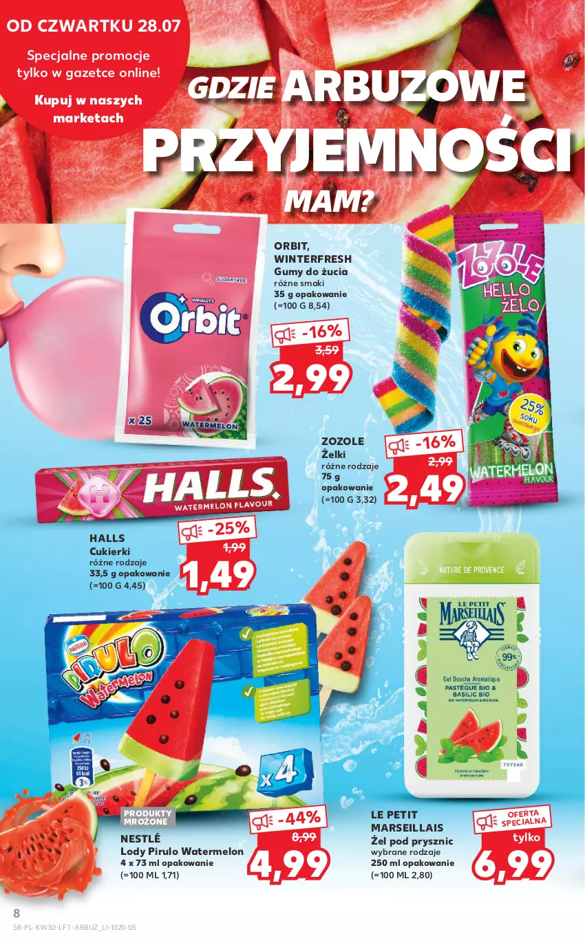 Gazetka promocyjna Kaufland - OFERTA TYGODNIA - ważna 28.07 do 03.08.2022 - strona 8 - produkty: Arbuz, Cukier, Cukierki, Halls, Lody, Mars, Melon, Nestlé, Orbit, Produkty mrożone