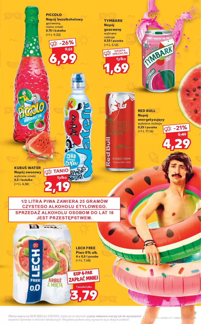 Gazetka promocyjna Kaufland - OFERTA TYGODNIA - ważna 28.07 do 03.08.2022 - strona 9 - produkty: Arbuz, Kubuś, Napój, Napój bezalkoholowy, Napój gazowany, Piwa, Piwo, Red Bull, Tymbark