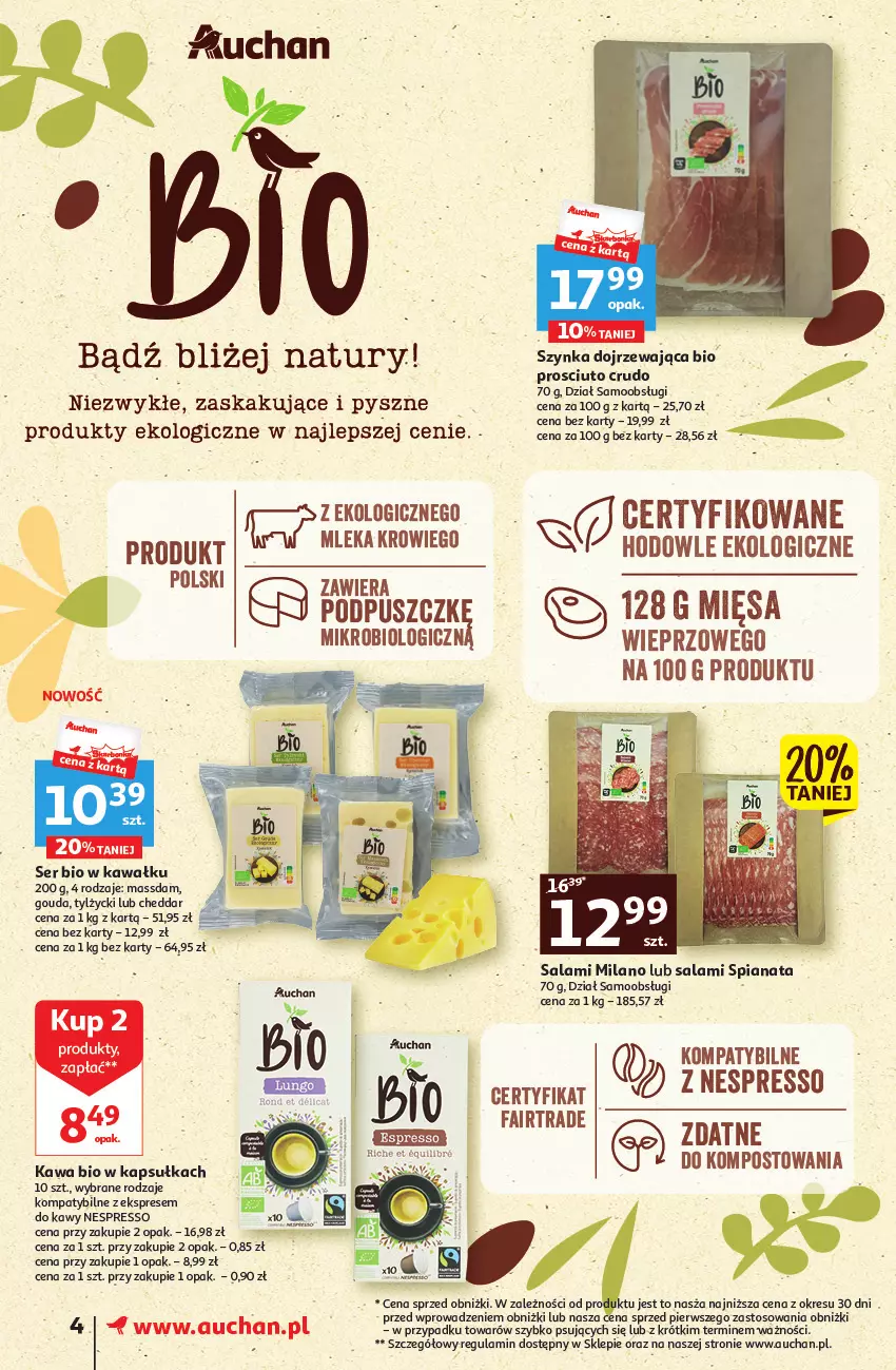 Gazetka promocyjna Auchan - Gazetka Wielkie majowe odkrycia cenowe część #2 Supermarket Auchan - ważna 04.05 do 10.05.2023 - strona 4 - produkty: Cheddar, Fa, Gouda, Kawa, O nas, Salami, Ser, Szynka