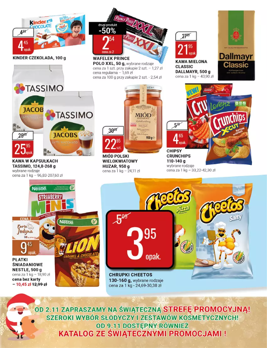 Gazetka promocyjna Bi1 - Gęsina na św.Marcina - ważna 02.11 do 15.11.2022 - strona 11 - produkty: Cheetos, Chipsy, Chrupki, Crunchips, Czekolada, Dallmayr, Danio, Kawa, Kawa mielona, Kinder, Miód, Prince Polo, Tassimo, Wafelek