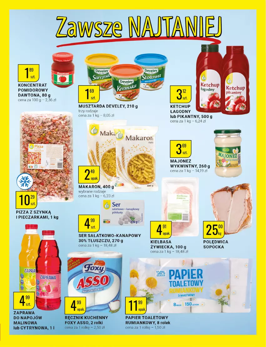 Gazetka promocyjna Bi1 - Gęsina na św.Marcina - ważna 02.11 do 15.11.2022 - strona 7 - produkty: Dawtona, Ketchup, Kiełbasa, Koncentrat pomidorowy, Majonez, Makaron, Mus, Musztarda, Papier, Piec, Pieczarka, Pizza, Polędwica, Sałat, Ser