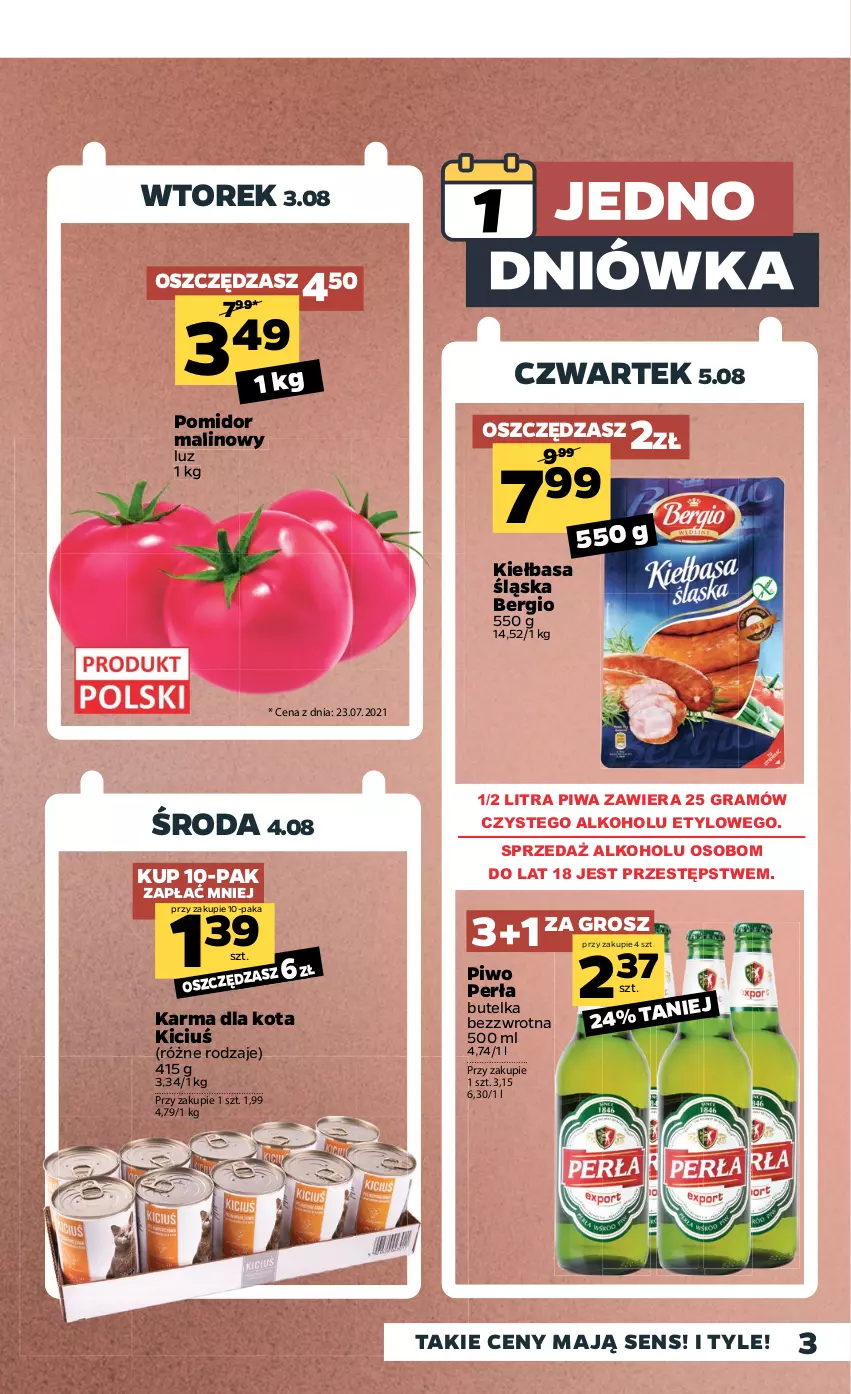 Gazetka promocyjna Netto - Gazetka spożywcza - ważna 02.08 do 07.08.2021 - strona 3 - produkty: Gra, Kiełbasa, Kiełbasa śląska, Perła, Piwa, Piwo, Pomidor malinowy