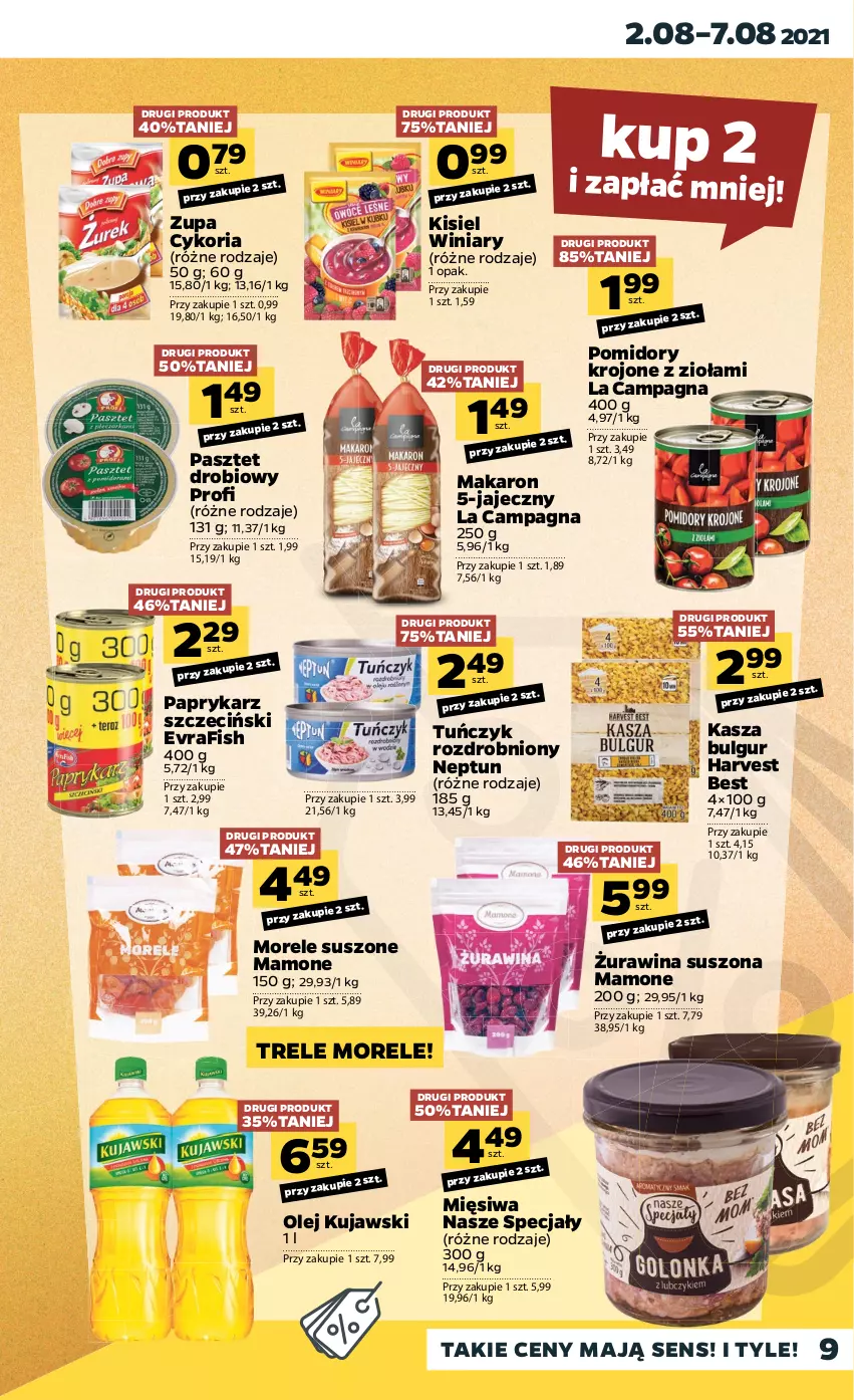 Gazetka promocyjna Netto - Gazetka spożywcza - ważna 02.08 do 07.08.2021 - strona 9 - produkty: Bulgur, Kasza, Kisiel, Kujawski, LG, Makaron, Olej, Papryka, Paprykarz, Paprykarz szczeciński, Pasztet, Pomidory, Pomidory krojone, Tuńczyk, Winiary, Zupa