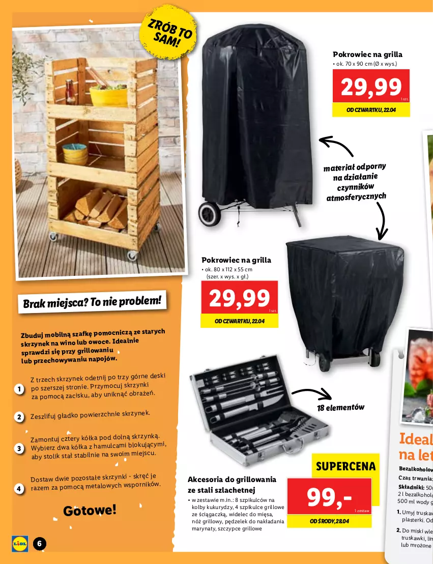 Gazetka promocyjna Lidl - OFERTA OD 22.04 DO WYCZERPANIA ZAPASÓW - ważna 22.04 do 02.05.2021 - strona 6 - produkty: Grill, Mobil, Plasterki, Pokrowiec, Por, Stolik, Szczypce, Truskawki, Widelec, Wino