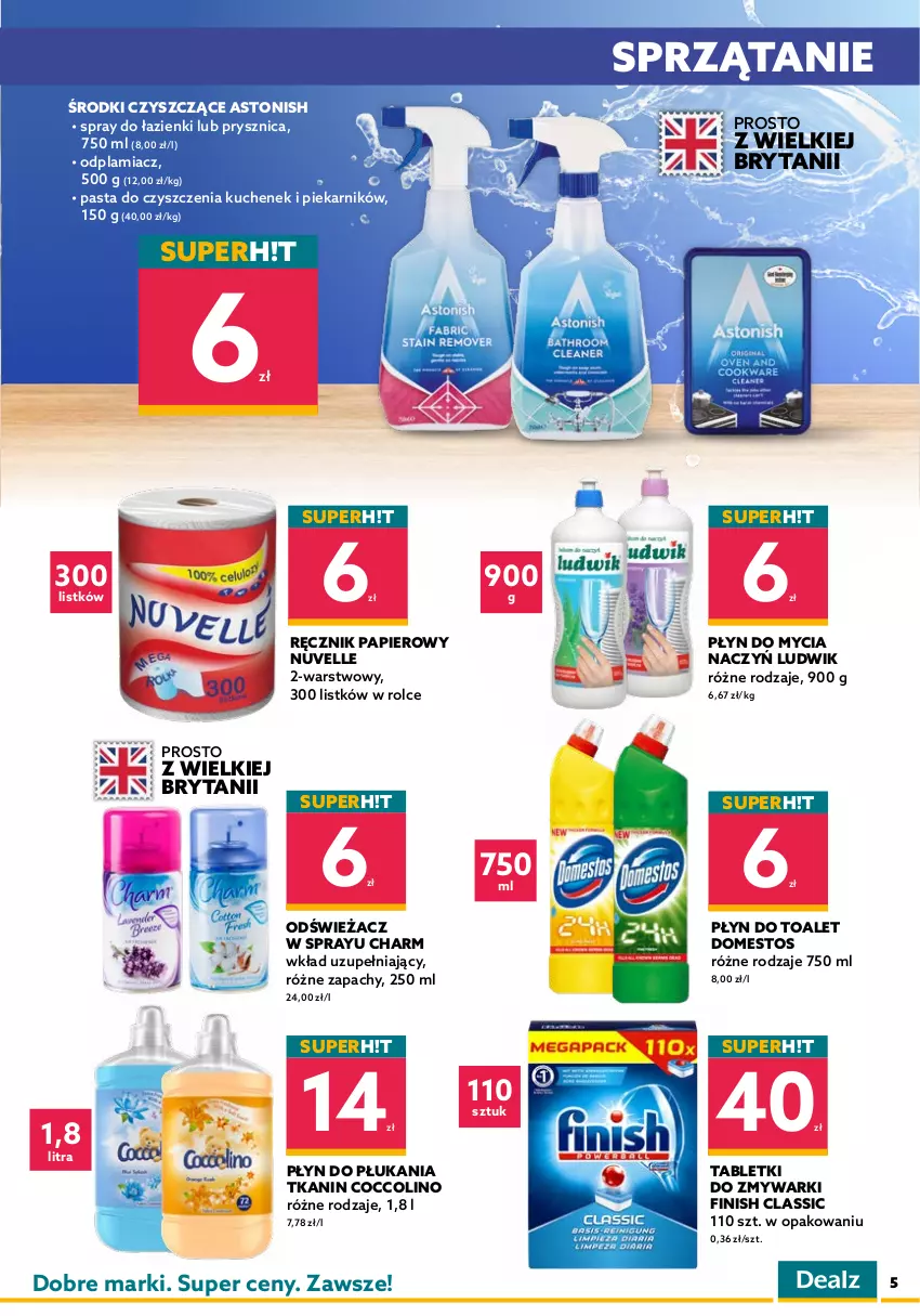 Gazetka promocyjna Dealz - WIELKIE OTWARCIE: 20.05.2022 🥳Hrubieszów, Park Handlowy S1 - ważna 20.05 do 03.06.2022 - strona 5 - produkty: Aquafresh, Chusteczki, Coccolino, Do mycia naczyń, Domestos, Dove, Finish, Gillette, Klej, Kostka myjąca, Ludwik, Makijaż, Odplamiacz, Odżywka, Olej, Papier, Pasta do zębów, Pianka do golenia, Piekarnik, Płyn do mycia, Płyn do mycia naczyń, Płyn do płukania, Ręcznik, Sprzątanie, Szampon, Sztuczne rzęsy, Tablet, Tabletki do zmywarki, Zmywarki