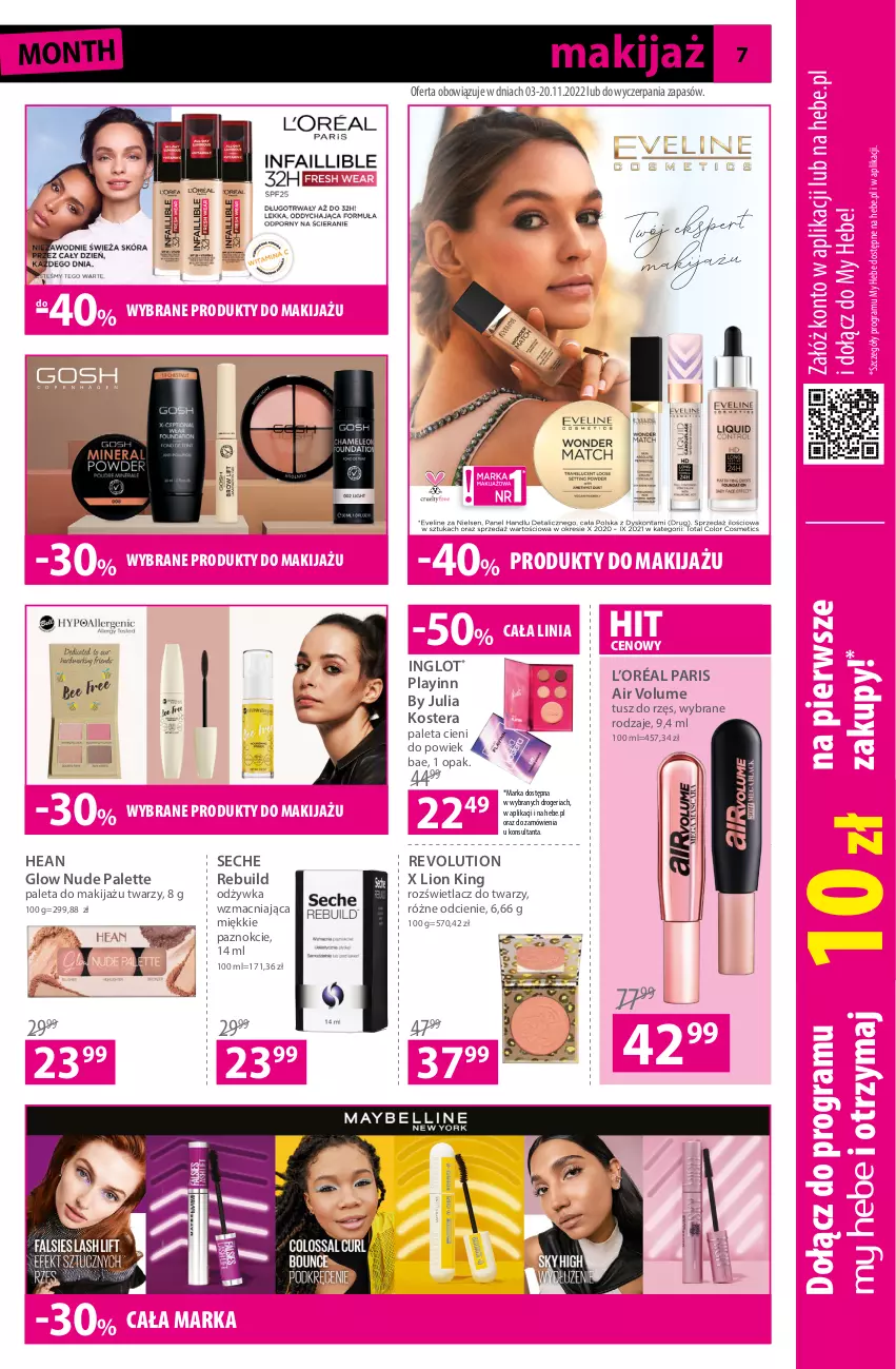 Gazetka promocyjna Hebe - Gazetka - ważna 03.11 do 20.11.2022 - strona 7 - produkty: Gra, L’Oréal, Lion, Makijaż, Odżywka, Paleta, Palette, Produkty do makijażu, Rozświetlacz, Tera, Tusz