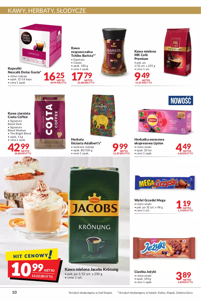 Gazetka promocyjna Makro - Najlepsze oferty - oferta z alkoholem - ważna 04.10 do 17.10.2022 - strona 10 - produkty: Ciastka, Dolce Gusto, Grześki, Herbata, Jacobs, Jacobs Krönung, Jeżyki, Kawa, Kawa mielona, Kawa rozpuszczalna, Kawa ziarnista, Lipton, Nescafé, Tchibo, Tchibo Barista