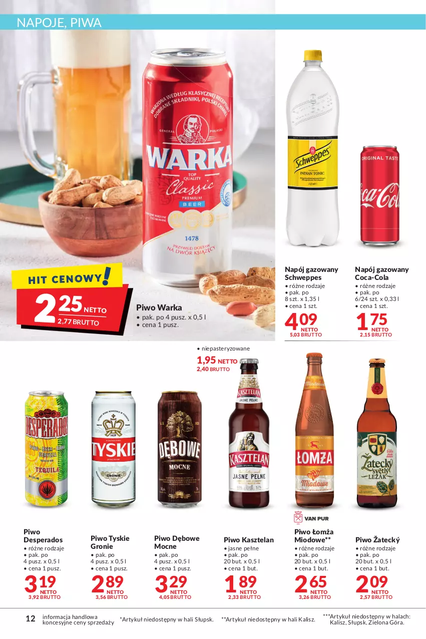 Gazetka promocyjna Makro - Najlepsze oferty - oferta z alkoholem - ważna 04.10 do 17.10.2022 - strona 12 - produkty: Coca-Cola, Desperados, Kasztelan, Napój, Napój gazowany, Napoje, Piwa, Piwo, Schweppes, Tyskie, Warka